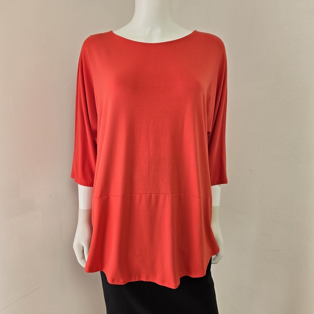 Eileen Fisher Tunic Top Size M Red‎ Dolman 3/4 Sleeve Viscose Stretch Lagenlook